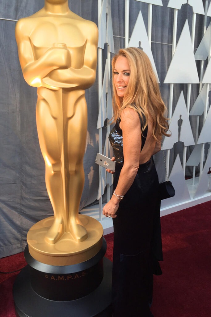 GRANDI Melissa Stubbs Academy Awards blue open back gown