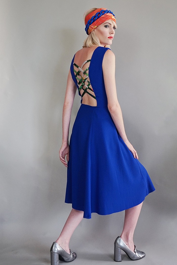 GRANDI art girl royal blue open back dress