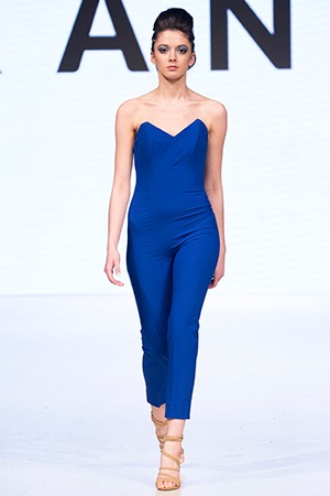 GRANDI Vancouver Fashion Week royal blue strapless jumpsuit