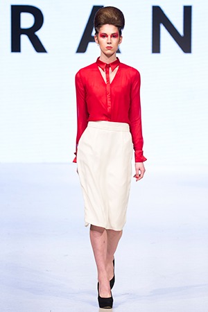 GRANDI Vancouver Fashion Week red blouse white pencil skirt office wear