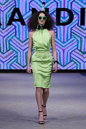 GRANDI Vancouver Fashion Week party girl lime high neck dress Iris lenses