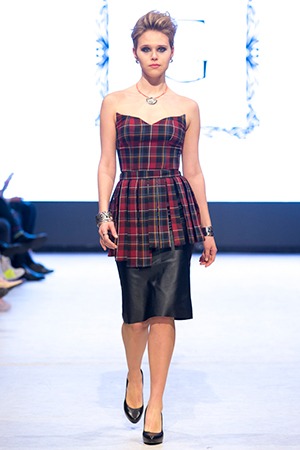 GRANDI runway tartan strapless kilt leather skirt