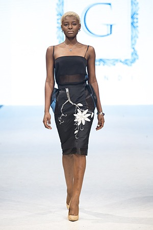 GRANDI runway geometric chiffon pencil skirt white leather flower embroidery dress