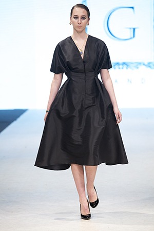 GRANDI runway geometric black taffeta coat dress