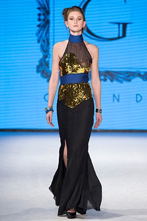 GRANDI runway black chiffon high neck gown couture