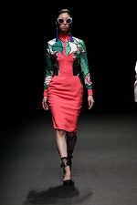 GRANDI Tokyo Fashion Week tropical dress shirt strapless coral dress Black iris lenses