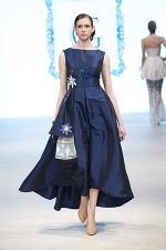 GRANDI runway royal blue taffeta leather flower gown