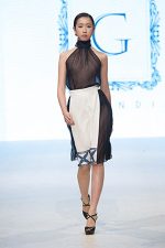 GRANDI runway high neck chiffon top white skirt chiffon cutout