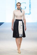 GRANDI runway blue pleated skirt leather flower embroidery